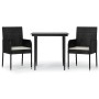 Set comedor de jardín 3 pzas con cojines ratán sintético negro de , Conjuntos de jardín - Ref: Foro24-3185143, Precio: 194,96...