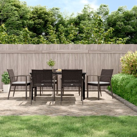 Juego comedor jardín 7 piezas y cojines ratán sintético y acero by , Garden sets - Ref: Foro24-3186994, Price: 527,37 €, Disc...