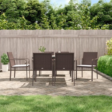 Juego comedor jardín 7 piezas y cojines ratán sintético y acero von , Gartensets - Ref: Foro24-3186942, Preis: 406,55 €, Raba...