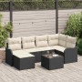 Conjunto de sofá de jardín con cojín 7 pcs Negro Poliratán