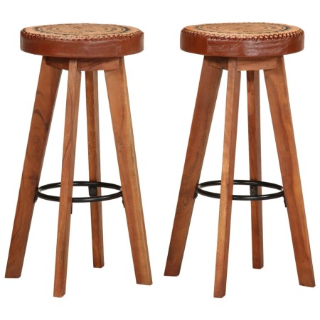 Taburetes de cocina 2 uds cuero auténtico madera maciza acacia von , Küchenhocker - Ref: Foro24-348164, Preis: 158,74 €, Raba...