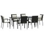 Set de comedor de jardín 7 pzas y cojines ratán sintético negro de , Conjuntos de jardín - Ref: Foro24-3185099, Precio: 568,0...