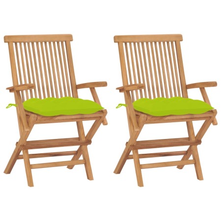 Sillas de jardín 2 uds madera teca con cojines verde brillante by , Garden chairs - Ref: Foro24-3062513, Price: 204,05 €, Dis...
