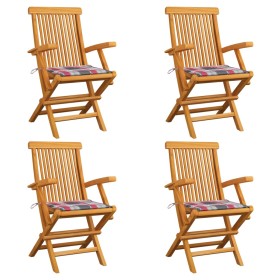 Sillas de jardín 4 uds madera teca con cojines a cuadros rojos von , Gartenstühle - Ref: Foro24-3065630, Preis: 378,06 €, Rab...