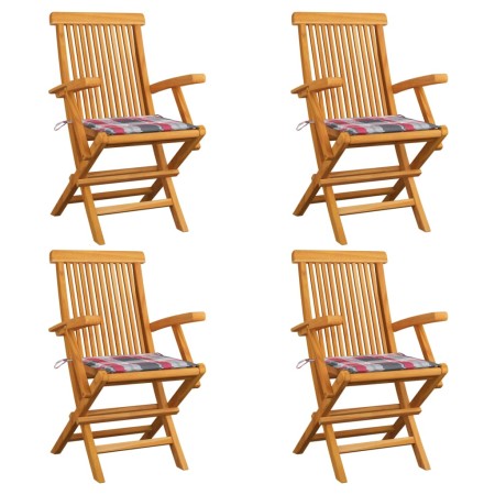 Sillas de jardín 4 uds madera teca con cojines a cuadros rojos von , Gartenstühle - Ref: Foro24-3065630, Preis: 378,06 €, Rab...
