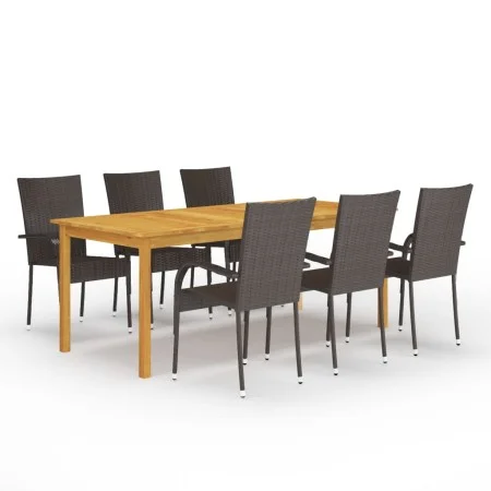 Juego de comedor para jardín 7 piezas marrón de vidaXL, Conjuntos de jardín - Ref: Foro24-3067877, Precio: 490,40 €, Descuent...