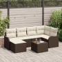 Conjunto de sofá de jardín con cojín 7 pcs Marrón Poliratán