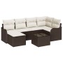 Conjunto de sofá de jardín con cojín 7 pcs Marrón Poliratán
