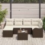 Conjunto de sofá de jardín con cojín 7 pcs Marrón Poliratán