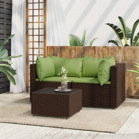 Set muebles de jardín 3 piezas y cojines ratán sintético marrón de , Sofás de exterior - Ref: Foro24-319827, Precio: 177,36 €...