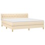 Cama box spring con colchón tela color crema 180x200 cm