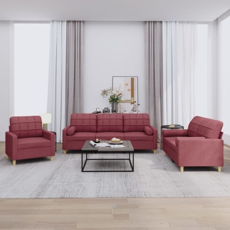 Juego de sofás con cojines 3 piezas tela rojo tinto by , Sofas - Ref: Foro24-3201264, Price: 585,33 €, Discount: %