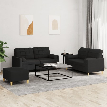 Juego de sofás con cojines 3 piezas tela negro by , Sofas - Ref: Foro24-3201302, Price: 481,08 €, Discount: %