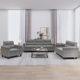 Juego de sofás con cojines 3 piezas tela microfibra gris oscuro de , Sofás - Ref: Foro24-3202292, Precio: 795,16 €, Descuento: %