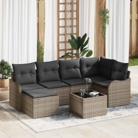Conjunto de sofá de jardín con cojín 7 pcs Gris Poliratán