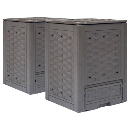 Compostador de jardín 2 uds plástico ratán 60x60x83 cm 600 L de , Compostadores - Ref: Foro24-278917, Precio: 139,45 €, Descu...