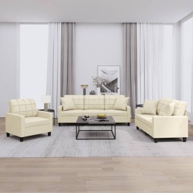 Juego de sofás con cojines 3 piezas cuero sintético color crema von , Sofas - Ref: Foro24-3201349, Preis: 641,93 €, Rabatt: %