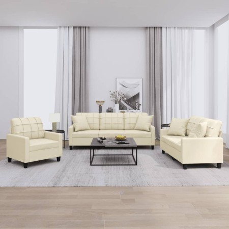 Juego de sofás con cojines 3 piezas cuero sintético color crema von , Sofas - Ref: Foro24-3201349, Preis: 641,93 €, Rabatt: %