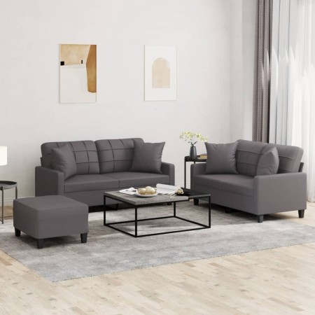 Juego de sofás con cojines 3 piezas cuero sintético gris by , Sofas - Ref: Foro24-3201375, Price: 462,14 €, Discount: %
