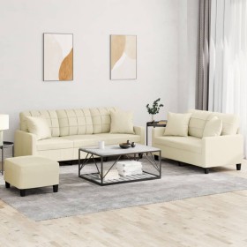 Juego de sofás con cojines 3 piezas cuero sintético color crema by , Sofas - Ref: Foro24-3201394, Price: 512,81 €, Discount: %