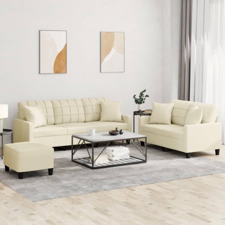 Juego de sofás con cojines 3 piezas cuero sintético color crema by , Sofas - Ref: Foro24-3201394, Price: 512,81 €, Discount: %
