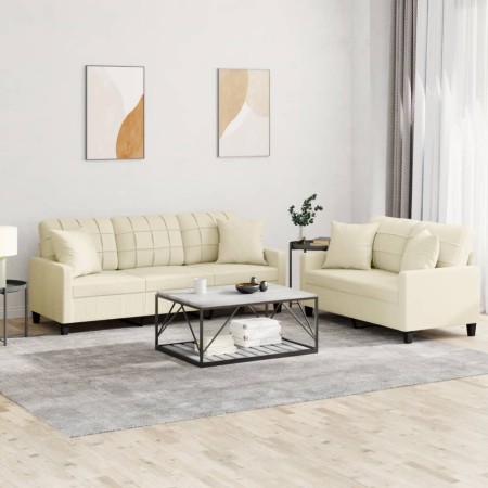 Juego de sofás con cojines 2 piezas cuero sintético color crema by , Sofas - Ref: Foro24-3201389, Price: 492,63 €, Discount: %