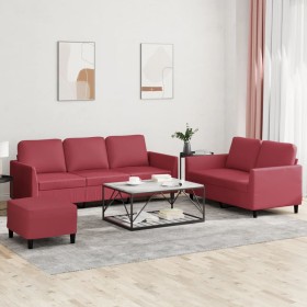 Juego de sofás con cojines 3 piezas cuero sintético rojo tinto by , Sofas - Ref: Foro24-3201768, Price: 488,25 €, Discount: %