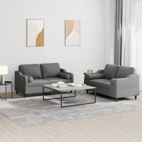 Juego de sofás con cojines 2 piezas tela gris oscuro by , Sofas - Ref: Foro24-3201819, Price: 431,00 €, Discount: %