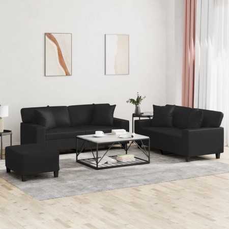 Juego de sofás con cojines 3 piezas cuero sintético negro by , Sofas - Ref: Foro24-3201929, Price: 607,43 €, Discount: %
