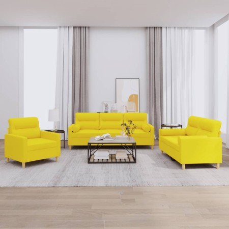 Juego de sofás con cojines 3 piezas tela amarillo claro von , Sofas - Ref: Foro24-3201557, Preis: 585,01 €, Rabatt: %