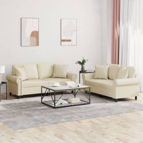 Juego de sofás con cojines 2 piezas cuero sintético color crema by , Sofas - Ref: Foro24-3202161, Price: 485,43 €, Discount: %