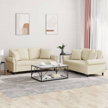 Juego de sofás con cojines 2 piezas cuero sintético color crema by , Sofas - Ref: Foro24-3202161, Price: 485,43 €, Discount: %
