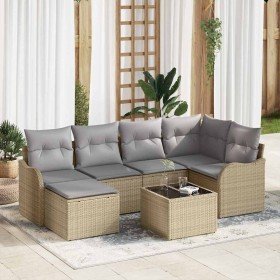 Conjunto de sofá de jardín con cojín 7 pcs Beige Poliratán en Conjuntos de jardín | Comprar online en Foro24