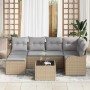 Conjunto de sofá de jardín con cojín 7 pcs Beige Poliratán
