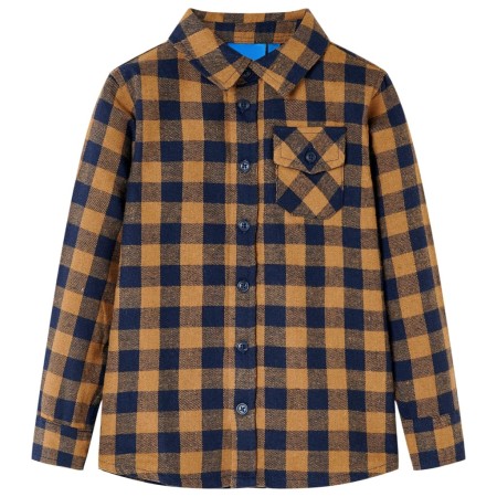 Camisa a cuadros infantil coñac y azul 128 by , Kids T-shirts - Ref: Foro24-12957, Price: 14,13 €, Discount: %