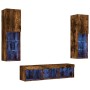 Muebles TV pared con LED 5 pzas madera ingeniería roble ahumado de , Muebles TV - Ref: Foro24-3216608, Precio: 164,98 €