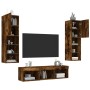 Muebles TV pared con LED 5 pzas madera ingeniería roble ahumado de , Muebles TV - Ref: Foro24-3216608, Precio: 164,98 €