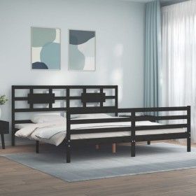 Bed frame with black solid wood headboard 200x200 cm by vidaXL, Beds and slatted bases - Ref: Foro24-3194465, Price: 176,36 €...