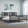 Bed frame with black solid wood headboard 200x200 cm by vidaXL, Beds and slatted bases - Ref: Foro24-3194465, Price: 176,27 €...