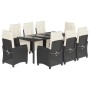 Set de comedor de jardín 9 pzas y cojines ratán sintético negro