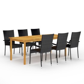 Juego de comedor para jardín de 7 piezas negro