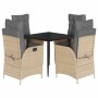 Set comedor de jardín 5 pzas con cojines ratán sintético beige by , Garden sets - Ref: Foro24-3213256, Price: 555,14 €, Disco...