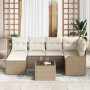 Conjunto de sofá de jardín con cojín 7 pcs Beige Poliratán