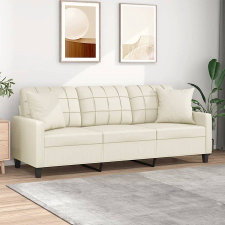 Sofá de 3 plazas con cojines cuero sintético color crema 180 cm von , Sofas - Ref: Foro24-3200809, Preis: 265,91 €, Rabatt: %