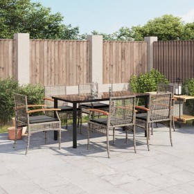 Set comedor jardín 7 pzas y cojines ratán sintético gris by , Garden sets - Ref: Foro24-3213621, Price: 455,13 €, Discount: %