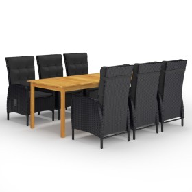 Set de comedor de jardín de 7 piezas negro