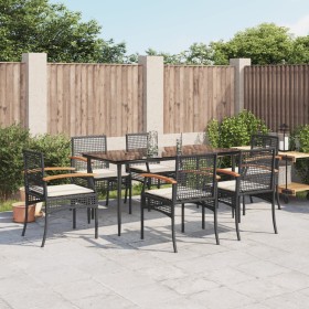 Set de comedor de jardín 7 pzas y cojines ratán sintético negro de , Conjuntos de jardín - Ref: Foro24-3213600, Precio: 442,1...