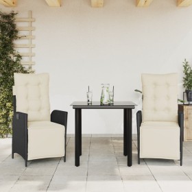 Set comedor de jardín 3 pzas con cojines ratán sintético negro by , Garden sets - Ref: Foro24-3213385, Price: 323,28 €, Disco...