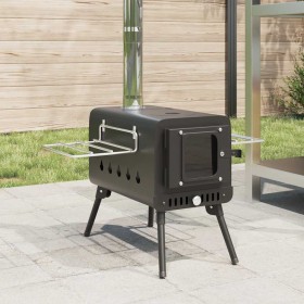 Estufa leña de tienda con chimenea patas plegables acero negro by , Chimneys - Ref: Foro24-4005748, Price: 142,49 €, Discount: %