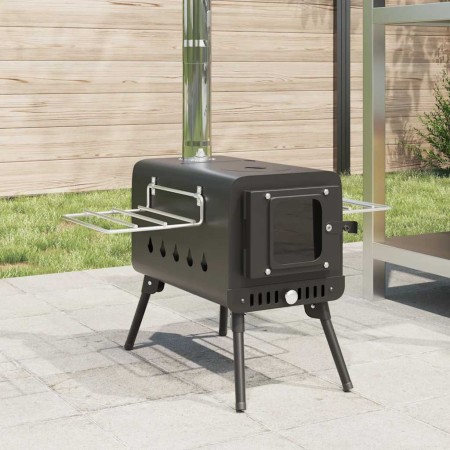 Estufa leña de tienda con chimenea patas plegables acero negro by , Chimneys - Ref: Foro24-4005748, Price: 142,49 €, Discount: %